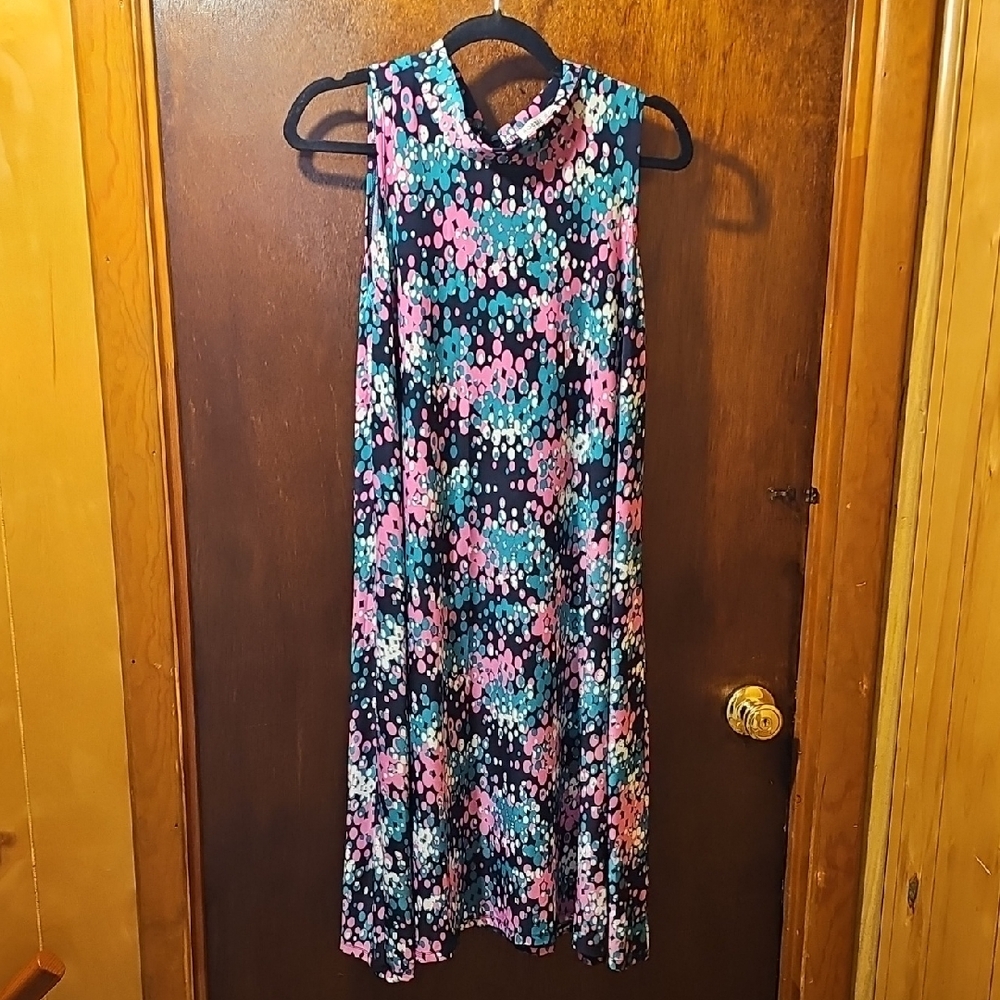 Robbie Bee Blue Mock Neck Sleeveless Midi Sundress